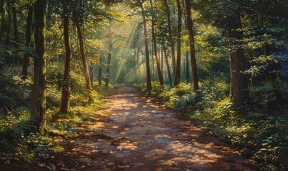 Fototapeta premium Forest path with dappled light