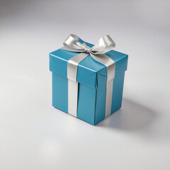 Obraz premium Shiny blue present box adorned with a silver ribbon