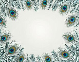 Watercolor painting with generative AI creates a stunning layout featuring a border of transparent peacock feathers and negative space for design creativity © SR07XC3