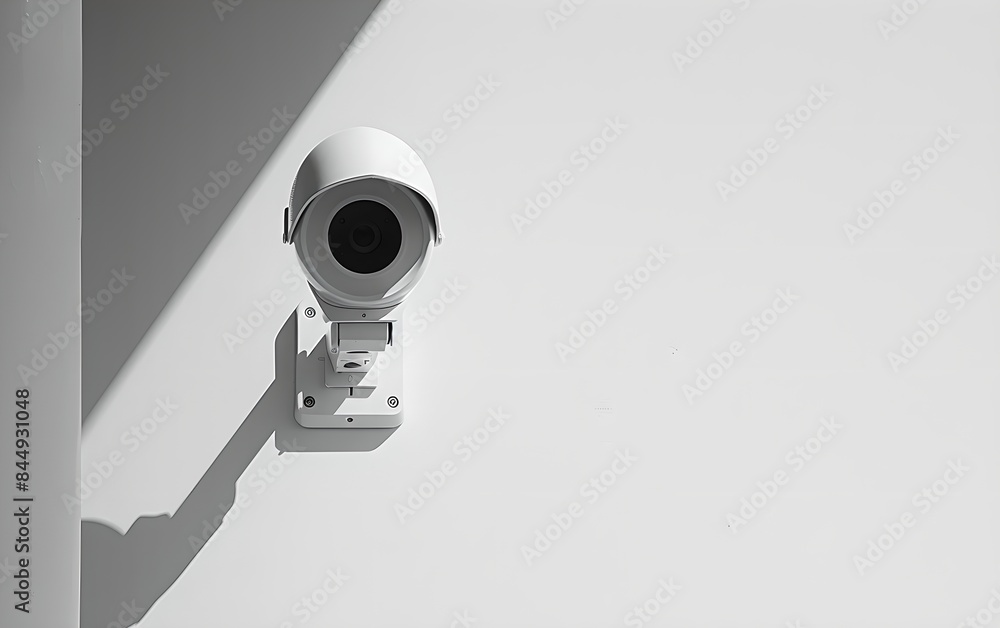 Poster modern cctv camera on white background. surveillance and security system concept. artificial intelli