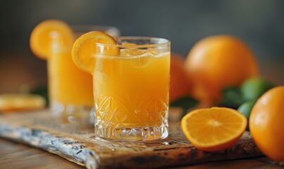Fototapeta premium Freshly squeezed orange juice in glasses