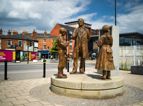 Lincoln, UK, 6th June 2024, George Boole Sculpture and Memorial at Lincoln railway station