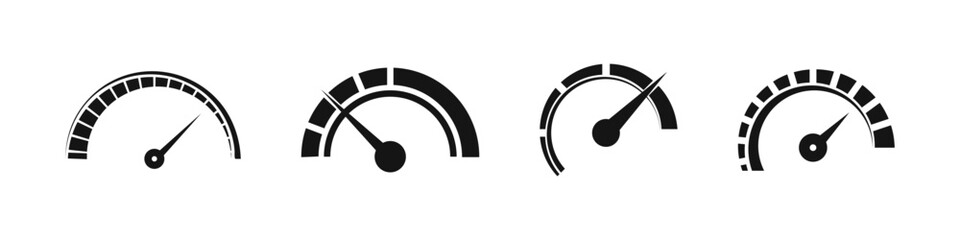 Speedometer vector icon set. Speed indicator gauge icons.