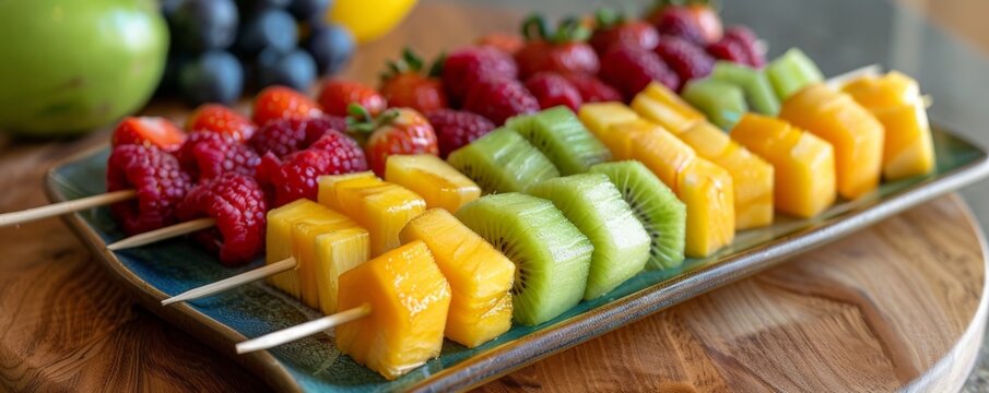 Fresh fruit kabobs on a platter