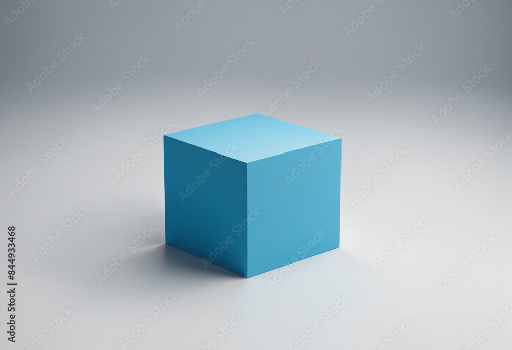 Poster simplistic geometric design in shades of blue with a three-dimensional cube shape