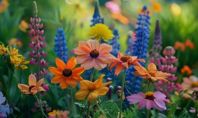 Garden flowers in full bloom