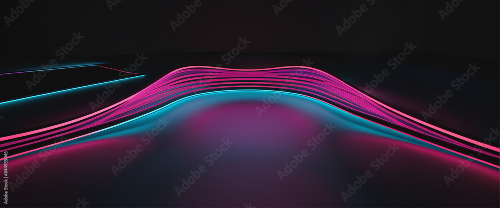 Poster three-dimensional neon lines create a dynamic and futuristic panoramic wallpaper with a glowing spir