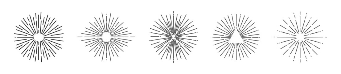 Obraz premium Burst linear vector set. Sunburst rays collection.