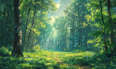 Obraz premium Lush green forest in summer