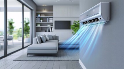 Air Conditioner Blowing Cool Air in a Modern Living Room