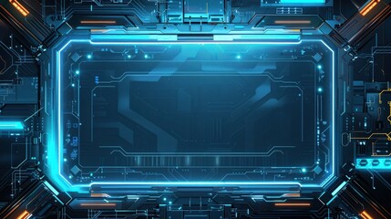 Obraz premium A blue computer screen with a black border. The blue and orange colors give the impression of a futuristic, high-tech environment