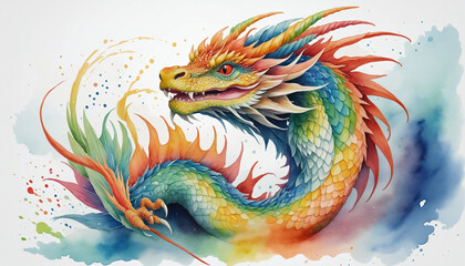Innovative AI-generated watercolor featuring a generative rainbow dragon design on a vibrant background