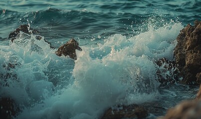 Ocean waves crashing on rocks