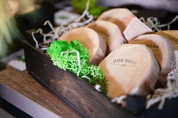 Natural Dog Soap Bars in Rustic Wooden Box