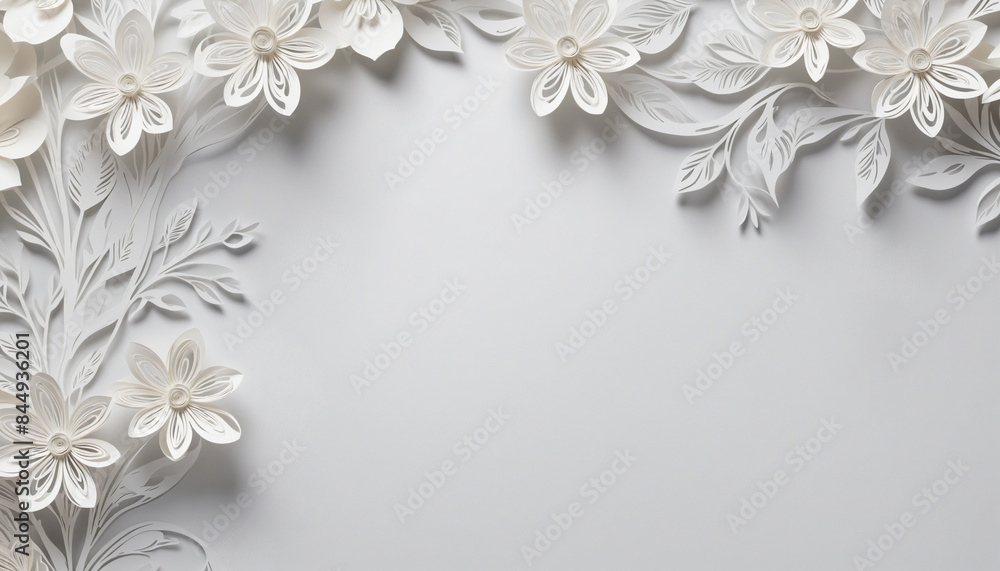 Poster delicate white floral paper cut design with empty copy space, inspired by nature and created using g