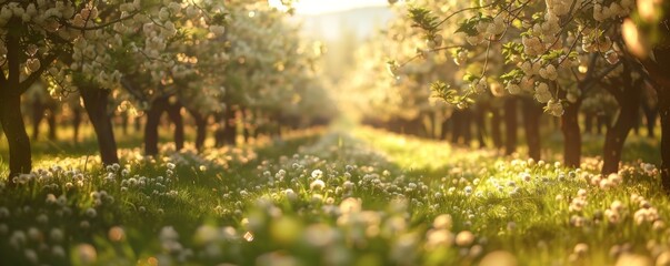 Obraz premium Orchard with blooming fruit trees