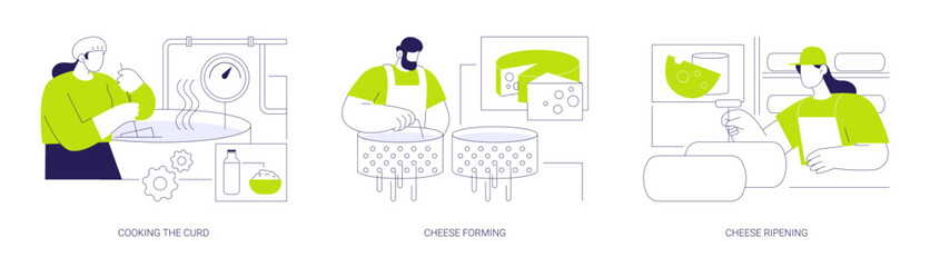 Cheese making factory abstract concept vector illustrations.