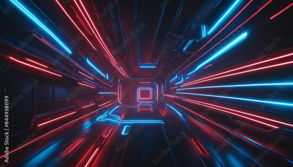 Poster Futuristic red and blue neon gaming wallpaper with dynamic motion and generative AI curve design for a luxury cyber space theme
