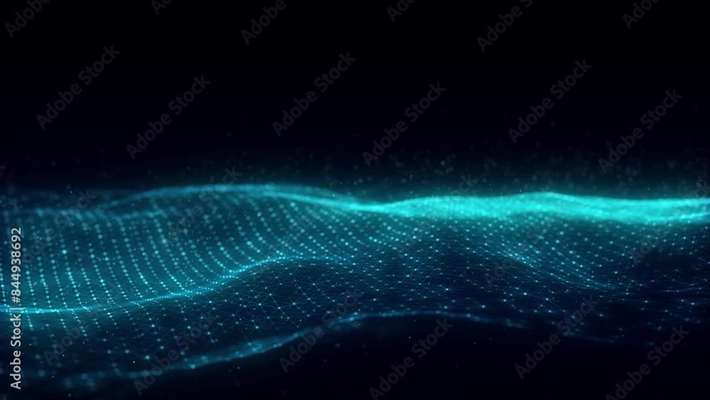 Poster futuristic moving wave. digital background with moving glowing particles and lines. big data visuali