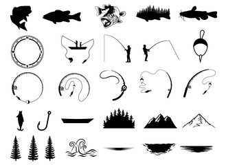 Fishing Silhouettes, Hand Drawn Vector Illustration © GPDigitalines