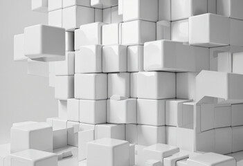Minimalist geometric cube composition in white, 3D graphic rendering