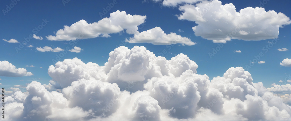 Poster 3d render collection of assorted fluffy white cumulus clouds isolated on a white background for weat