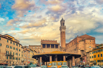 Obraz premium Mangia Tower in Siena at summer day, Italy