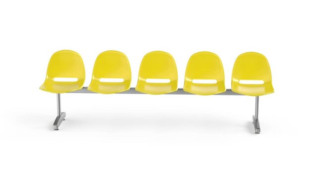 Yellow plastic waiting room chairs on white background