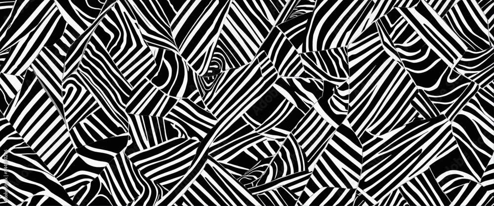 Poster modern abstract black and white zebra-inspired seamless pattern set with artistic hand-drawn element