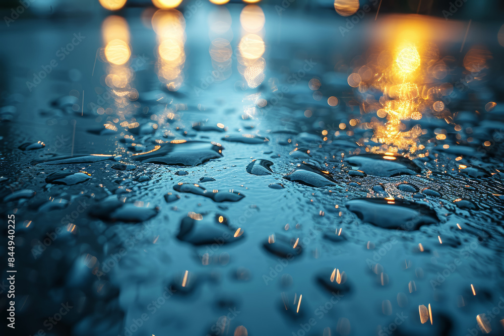 Aufkleber Raindrops creating intricate patterns on a car windshield. Concept of observing patterns and finding beauty in everyday moments. Generative Ai.
