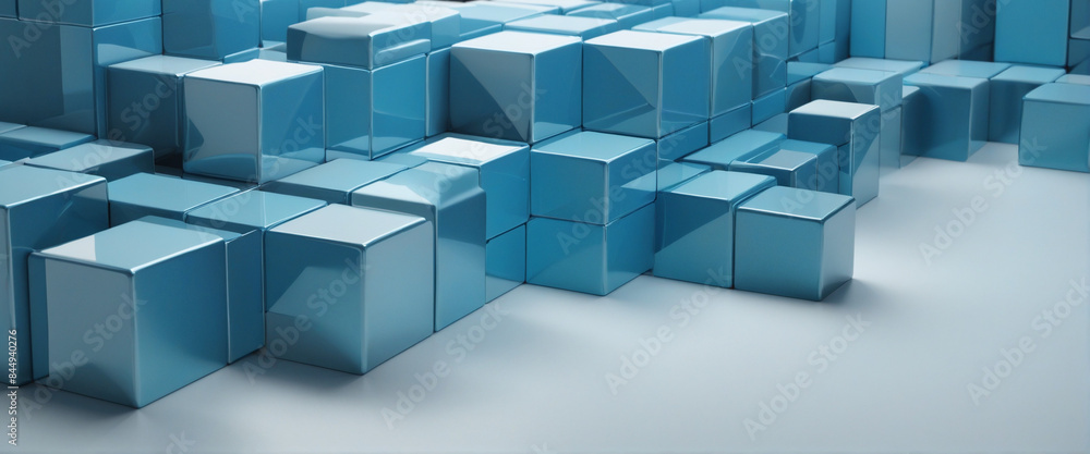 Poster abstract geometric cubes in blue, isolated on transparent background - 3d render