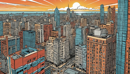 Urban illustration inspired by comic book pop art and retro design