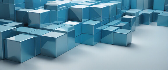 Obraz premium Abstract geometric cubes in blue, isolated on transparent background - 3D render