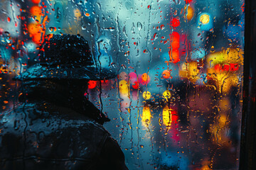A person sketching or painting the rainy view from their window. Concept of artistic inspiration and creativity during rainfall. Generative Ai.