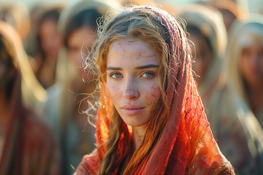 Victorious Biblical Characters in Blurred Background Song