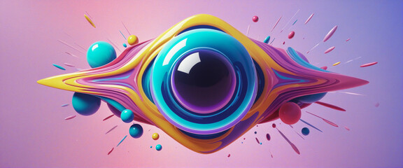 Abstract futuristic art with bright and dynamic geometric shapes, holographic backlighting, and glitch elements, perfect for digital design and surreal backgrounds