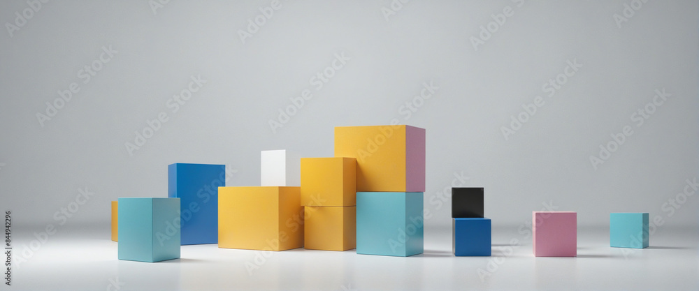 Poster abstract 3d geometric compositions with cubes in various colors and designs