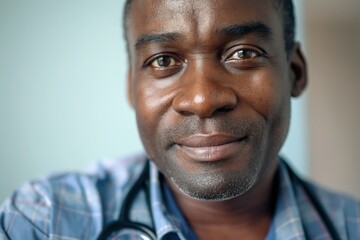 Obraz premium African american male doctor is smiling confidently while wearing a stethoscope in the hospital. He appears to be experienced and trustworthy