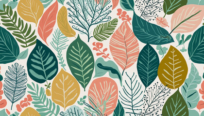 Vintage botanical leaf collage pattern inspired by nature's organic shapes and textures