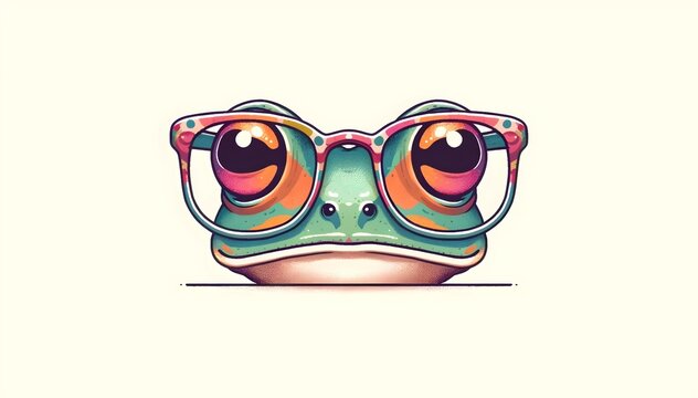 Cartoon colorful frog with sunglasses. Illustration of a smart frog with glasses, ideal for graphics and emotions of intelligence and modernity. Generative AI