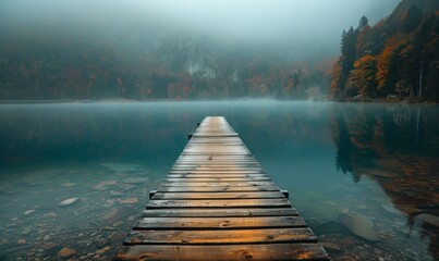 Wooden pier extending into a lake