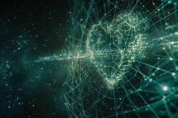 Abstract digital heart shape made of interconnected lines, capturing a futuristic and technological concept