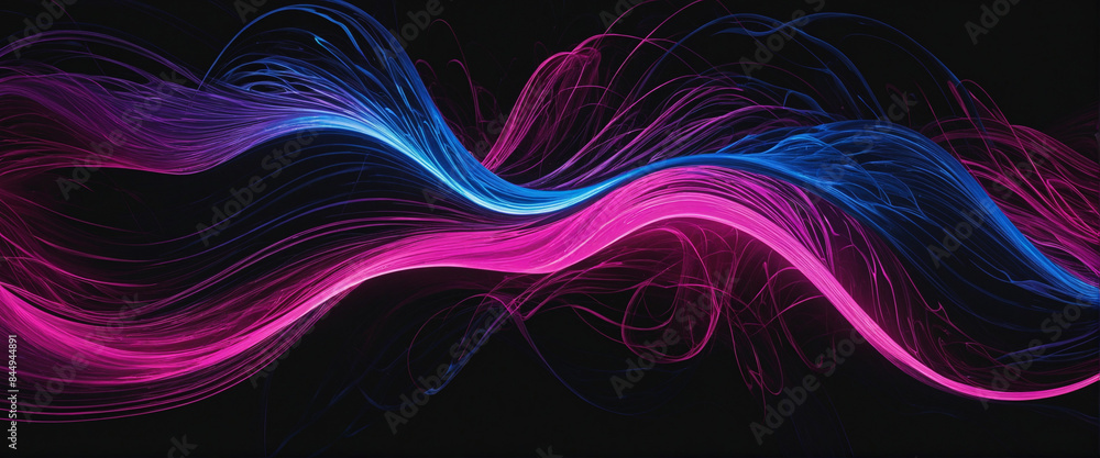 Poster vibrant neon colors blend in a dynamic liquid flow on a dark background for a modern website header 