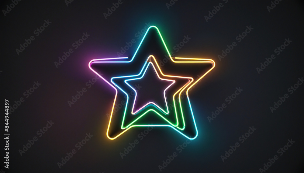 Aufkleber minimalist three-dimensional neon star glowing with linear rays in a futuristic geometric background