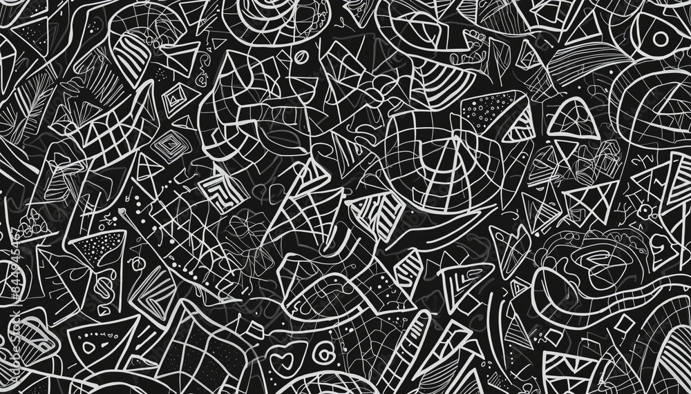 Poster abstract black and white minimalist doodle seamless pattern for artistic design with geometric shape