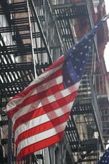 city skyline and flag