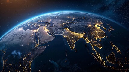 Fototapeta premium Earth at Night: A View of Asia and the Middle East
