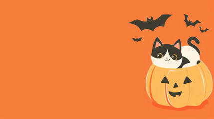 cat dressed as a bat on pumpkin, halloween concept