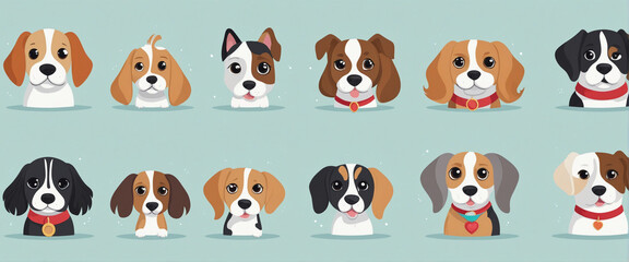 Whimsical dog illustrations in a variety of breeds and colors, perfect for transparent adoption and decorating with their adorable and modern artwork