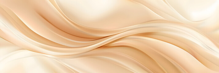Smooth beige wave gradient background. Soft neutral liquid wallpaper. Silk ecru color texture for banner, flyer, presentation, graphic design, leaflet. Abstract blurred wavy backdrop cover. Vector